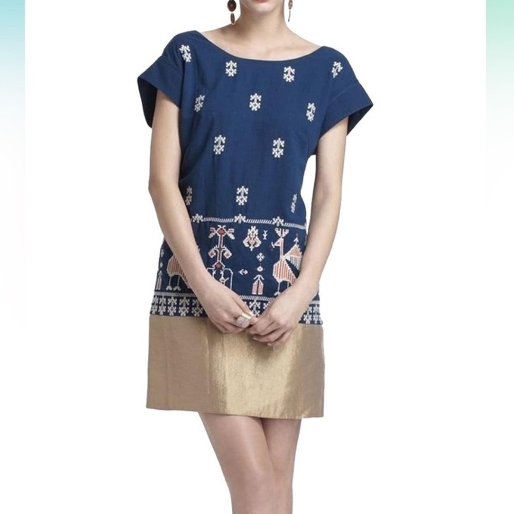 Anthropologie Floreat Avian Myth Embroidered Shift Dress Mediterranean Scandi